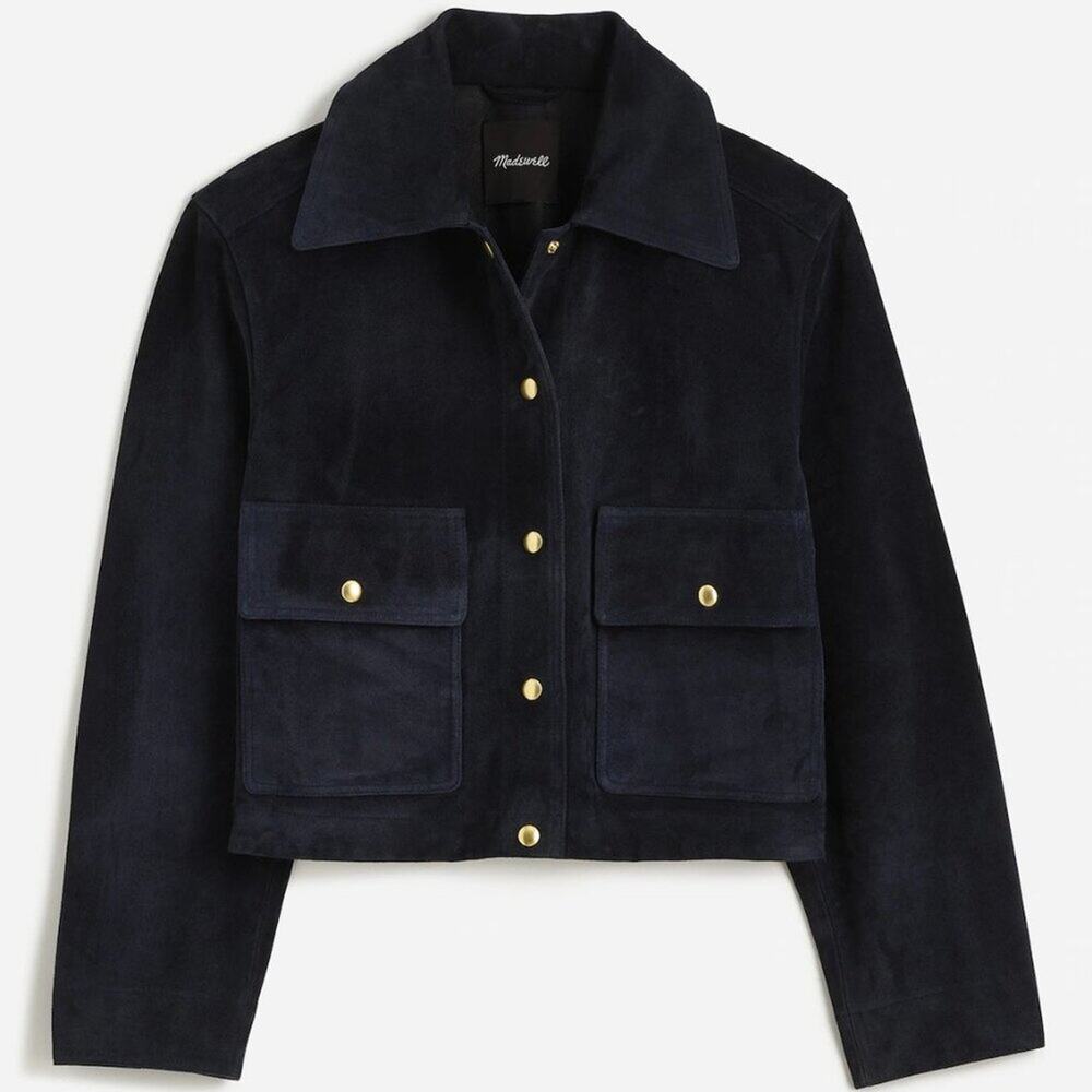 NWT Madewell Crop Chore Jacket in Suede Navy Blue L